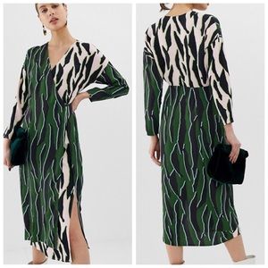 ASOS WHITE Green Animal Print Wrap Dress